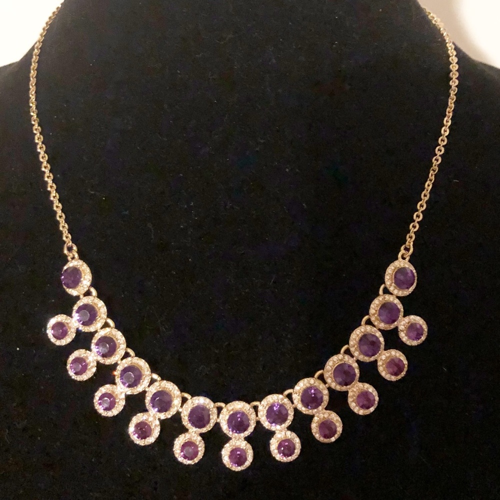 Gold-tone Pave & Purple Crystal Halo Neckace